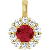 14K Gold Round Lab-Grown Ruby Halo-Style Pendant - Yellow Gold