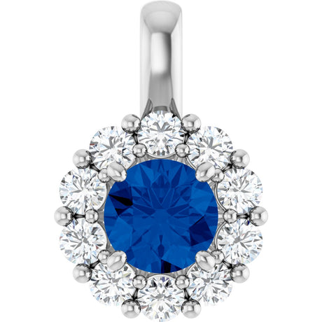 Platinum Round Lab-Grown Blue Sapphire Halo-Style Pendant