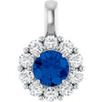 14K Gold Round Natural Blue Sapphire Halo-Style Pendant – 1/2 CTW