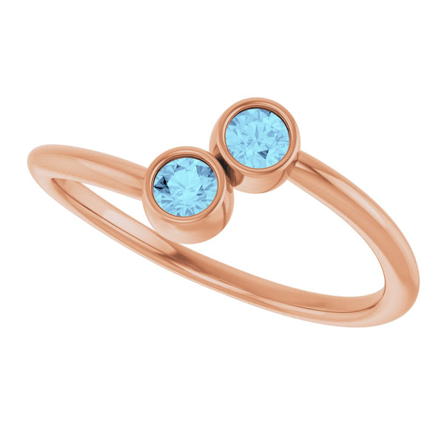 14K Gold Round Natural Aquamarine Two-Stone Ring - Rose Gold - view 6