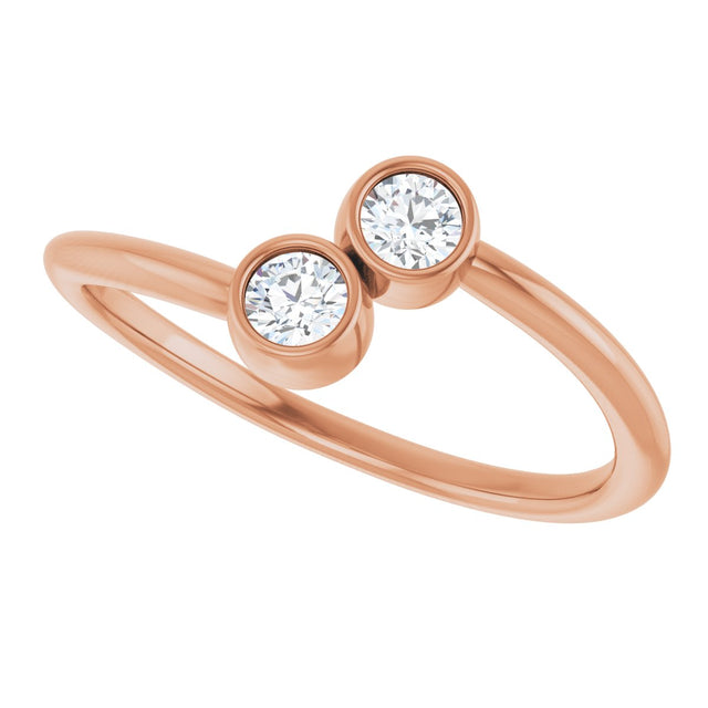 14K Gold Round Natural White Sapphire Two-Stone Ring - Rose Gold - view 6