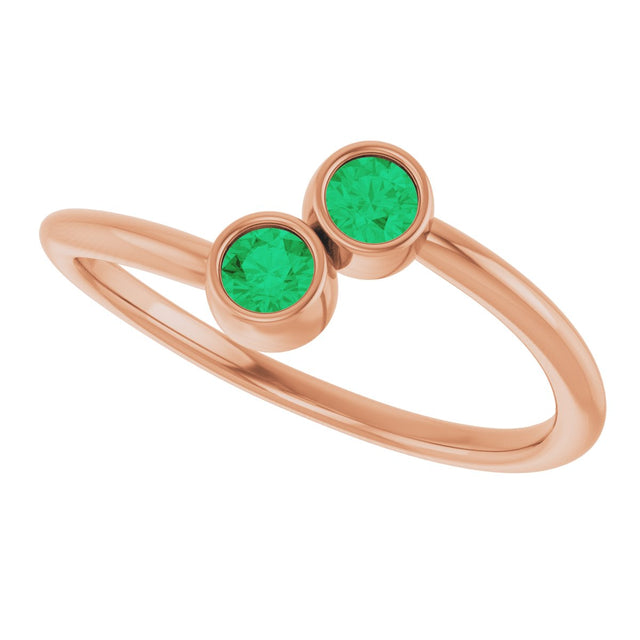 14K Gold Round Lab-Grown Emerald Two-Stone Ring - Rose Gold - view 6
