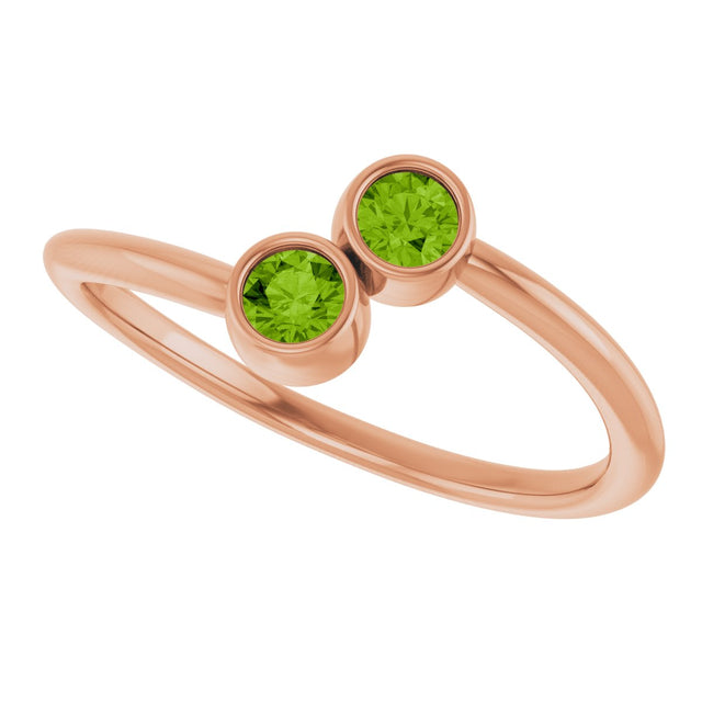 14K Gold Round Natural Peridot Two-Stone Ring - Rose Gold - view 6