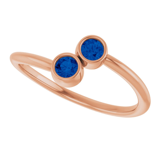 14K Gold Round Natural Blue Sapphire Two-Stone Ring - Rose Gold - view 6