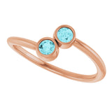 14K Gold Round Natural Blue Zircon Two-Stone Ring - Rose Gold - view 6