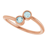 14K Gold Round Natural Sky Blue Topaz Two-Stone Ring - Rose Gold - view 6
