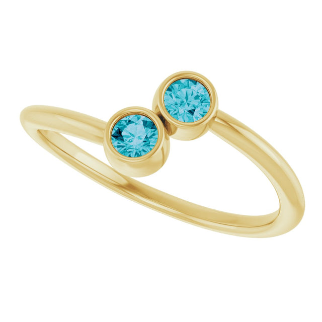 14K Gold Round Natural London Blue Topaz Two-Stone Ring - Yellow Gold - view 5