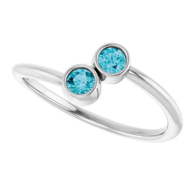 14K Gold Round Natural London Blue Topaz Two-Stone Ring - White Gold - view 5