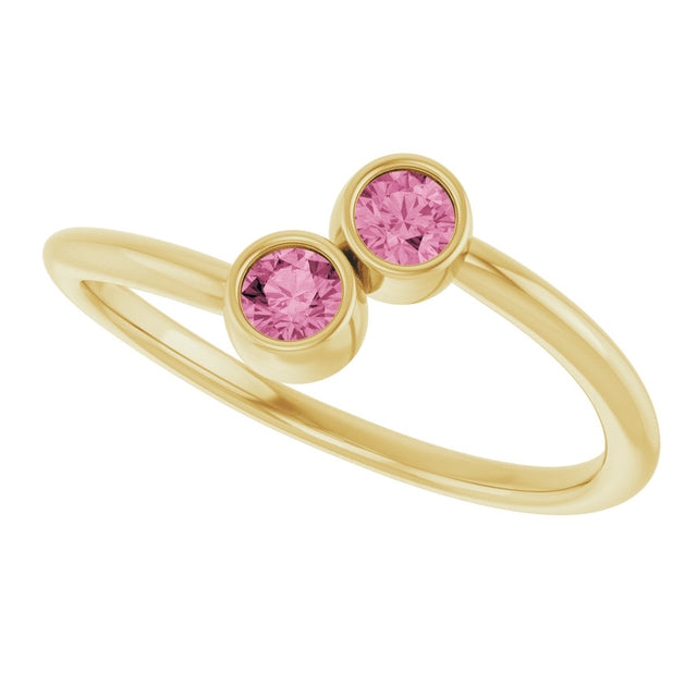 14K Gold Round Natural Pink Tourmaline Two-Stone Ring - Yellow Gold - view 5