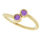 14K Gold Round Natural Amethyst Two-Stone Ring - Yellow Gold - view 5