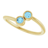 14K Gold Round Natural Aquamarine Two-Stone Ring - Yellow Gold - view 5