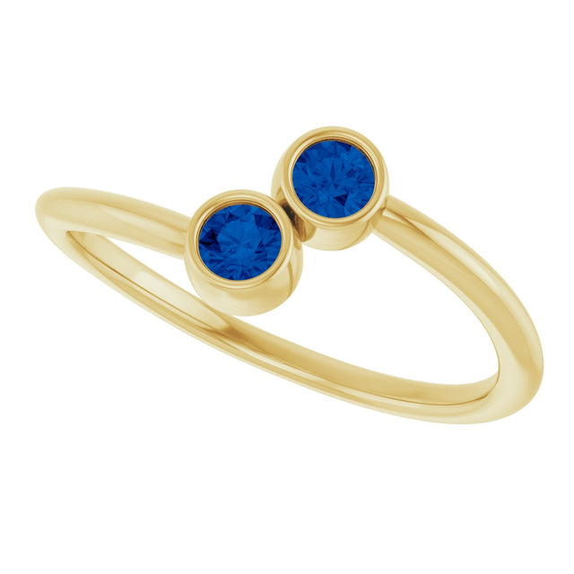 14K Gold Round Lab-Grown Blue Sapphire Two-Stone Ring - Yellow Gold - view 5