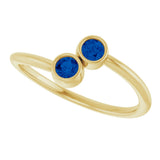 14K Gold Round Natural Blue Sapphire Two-Stone Ring - Yellow Gold - view 5
