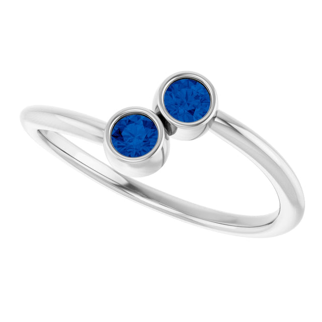 14K Gold Round Lab-Grown Blue Sapphire Two-Stone Ring - White Gold - view 5