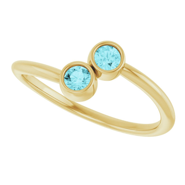 14K Gold Round Natural Blue Zircon Two-Stone Ring - Yellow Gold - view 5