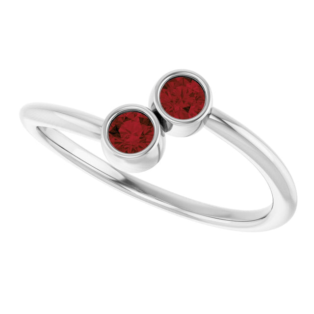 14K Gold Round Natural Mozambique Garnet Two-Stone Ring - White Gold - view 5