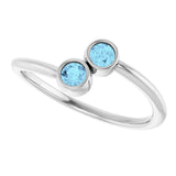 14K Gold Round Natural Aquamarine Two-Stone Ring - White Gold - view 5