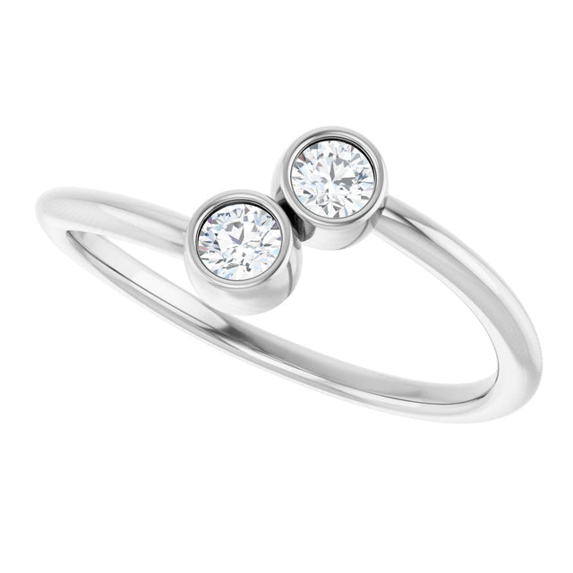 14K Gold Round Natural White Sapphire Two-Stone Ring - White Gold - view 5