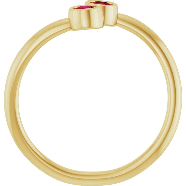 14K Gold Round Lab-Grown Ruby Two-Stone Ring - Yellow Gold - view 2