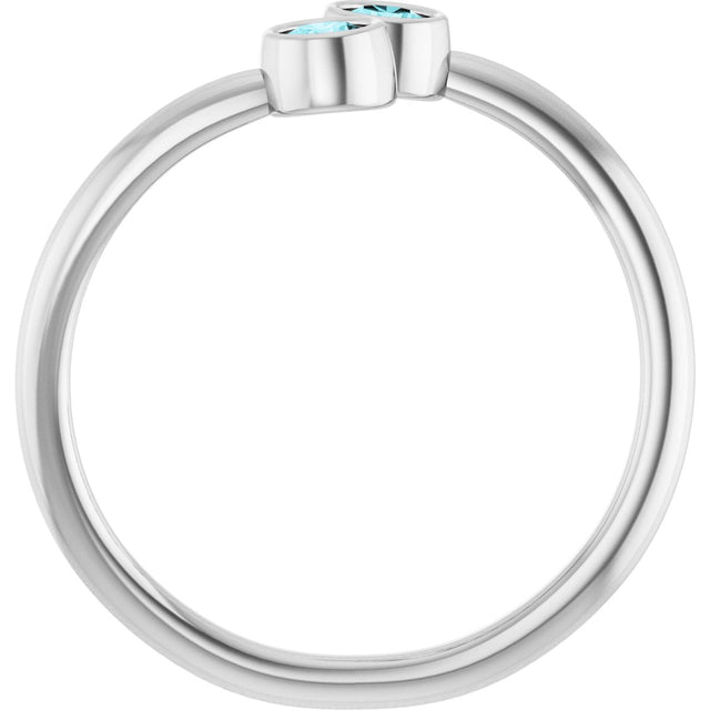 14K Gold Round Natural Blue Zircon Two-Stone Ring - White Gold - view 2