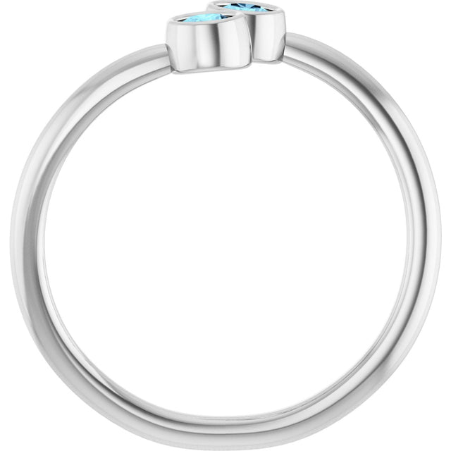 14K Gold Round Natural Aquamarine Two-Stone Ring - White Gold - view 2