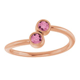 14K Gold Round Natural Pink Tourmaline Two-Stone Ring - Rose Gold - view 3