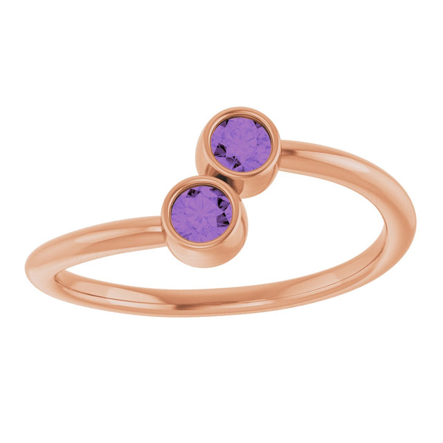 14K Gold Round Natural Amethyst Two-Stone Ring - Rose Gold - view 3