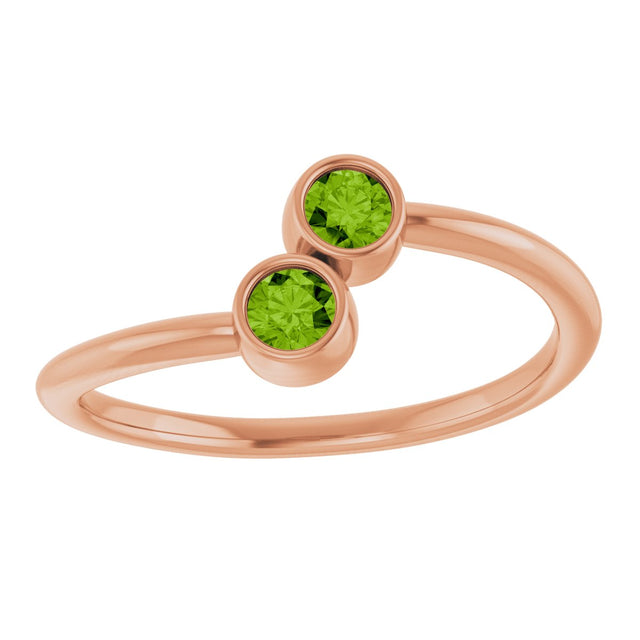 14K Gold Round Natural Peridot Two-Stone Ring - Rose Gold - view 3