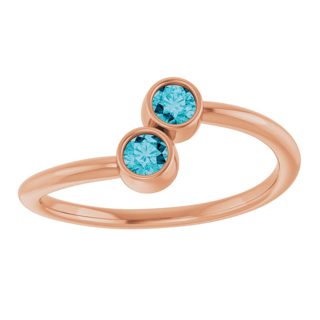 14K Gold Round Natural London Blue Topaz Two-Stone Ring - Rose Gold - view 3