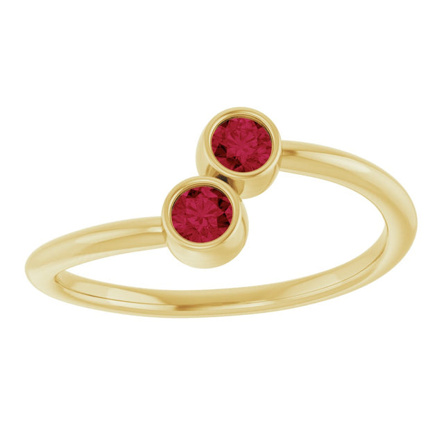 14K Gold Round Natural Ruby Two-Stone Ring - Yellow Gold - view 3