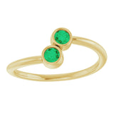 14K Gold Round Natural Emerald Two-Stone Ring - Yellow Gold - view 3