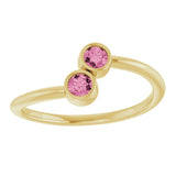 14K Gold Round Natural Pink Tourmaline Two-Stone Ring - Yellow Gold - view 3