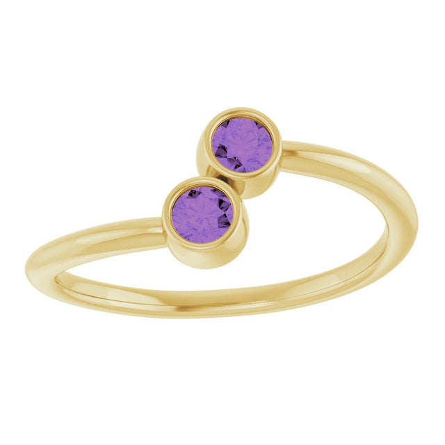 14K Gold Round Natural Amethyst Two-Stone Ring - Yellow Gold - view 3