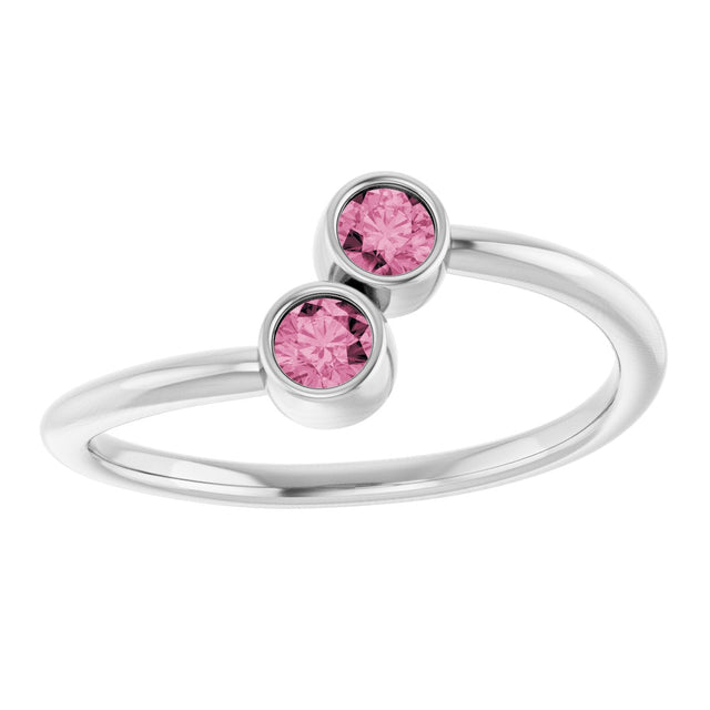 Platinum Round Natural Pink Tourmaline Two-Stone Ring - view 3