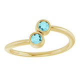 14K Gold Round Natural Blue Zircon Two-Stone Ring - Yellow Gold - view 3