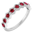 14K Gold Round Natural Ruby Stackable Geometric Ring - White Gold