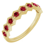 14K Gold Round Lab-Grown Ruby Stackable Geometric Ring - Yellow Gold