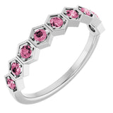 Platinum Round Natural Pink Tourmaline Stackable Geometric Ring