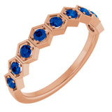14K Gold Round Natural Blue Sapphire Stackable Geometric Ring - Rose Gold