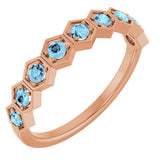 14K Gold Round Natural Aquamarine Stackable Geometric Ring - Rose Gold