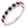 14K Gold Round Natural Mozambique Garnet Stackable Geometric Ring - White Gold