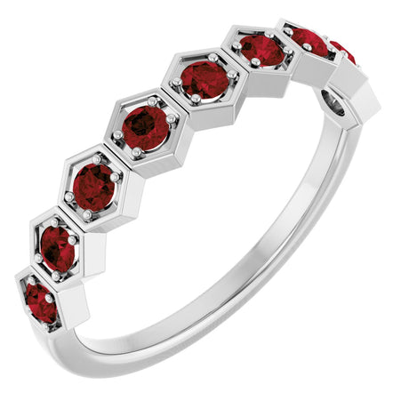 Platinum Round Natural Mozambique Garnet Stackable Geometric Ring