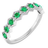 Platinum Round Natural Emerald Stackable Geometric Ring