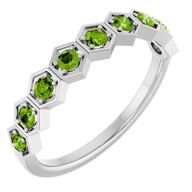Platinum Round Natural Peridot Stackable Geometric Ring