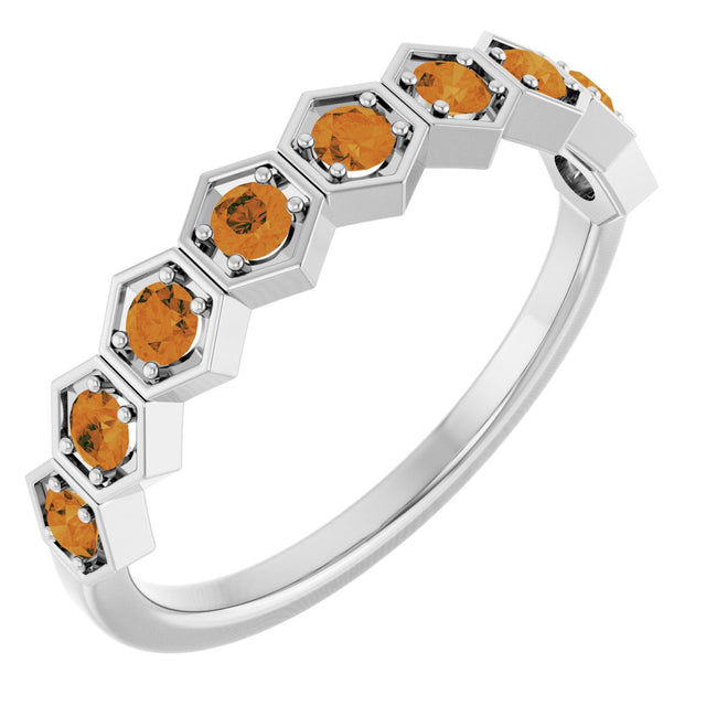 Platinum Round Natural Citrine Stackable Geometric Ring