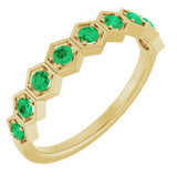 14K Gold Round Lab-Grown Emerald Stackable Geometric Ring - Yellow Gold