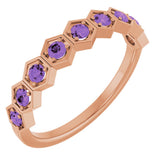 14K Gold Round Natural Amethyst Stackable Geometric Ring - Rose Gold
