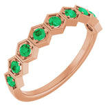 14K Gold Round Lab-Grown Emerald Stackable Geometric Ring - Rose Gold
