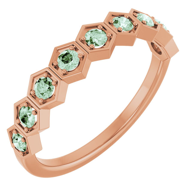 14K Gold Round Natural Alexandrite Stackable Geometric Ring - Rose Gold - view 2