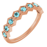 14K Gold Round Natural Blue Zircon Stackable Geometric Ring - Rose Gold